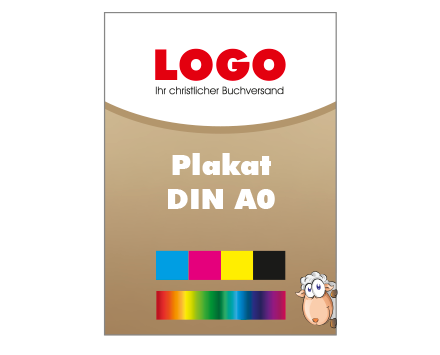 Plakat DIN A0 hoch (841 x 1189 mm) einseitig 5/0-farbig bedruckt (CMYK 4-farbig + 1 Sonderfarbe HKS oder Pantone)