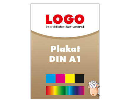 Plakat DIN A1 hoch (594 x 841 mm) einseitig 5/0-farbig bedruckt (CMYK 4-farbig + 1 Sonderfarbe HKS oder Pantone)