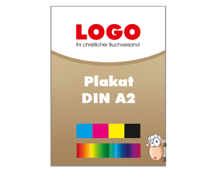 Plakat DIN A2 hoch (420 x 594 mm) einseitig 5/0-farbig bedruckt (CMYK 4-farbig + 1 Sonderfarbe HKS oder Pantone)