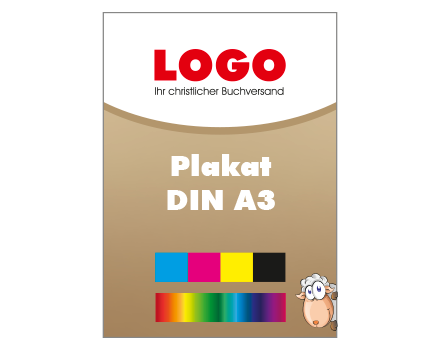 Plakat DIN A3 hoch (297 x 420 mm) einseitig 5/0-farbig bedruckt (CMYK 4-farbig + 1 Sonderfarbe HKS oder Pantone)