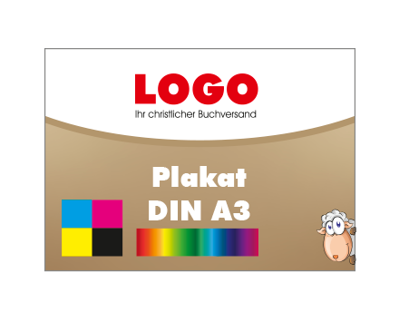 Plakat DIN A3 quer (420 x 297 mm) einseitig 5/0-farbig bedruckt (CMYK 4-farbig + 1 Sonderfarbe HKS oder Pantone)